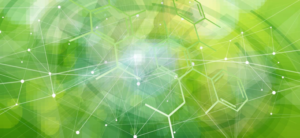 eco conceptual background - green bokeh and white structure in the form of waves from points connected by lines & triangles / illustration for eco friendly design & modern innovations / vector - eps10