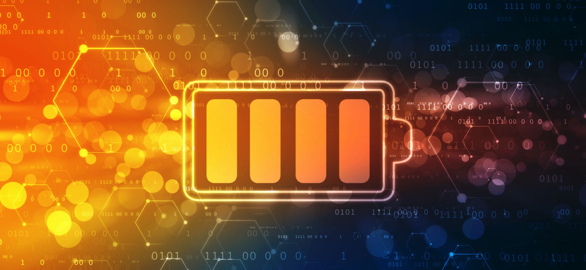 Battery Icon in digital background, battery Supply Concept Background, Energy Efficiency Concept