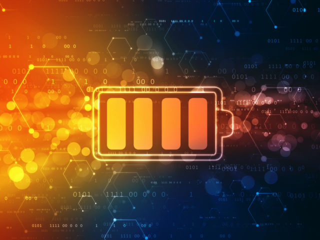 Battery Icon in digital background, battery Supply Concept Background, Energy Efficiency Concept